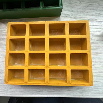 Mesh size 38x38mm, FRP molded grating of yellow color., flat surface with cover on one side. Best performance for walking way